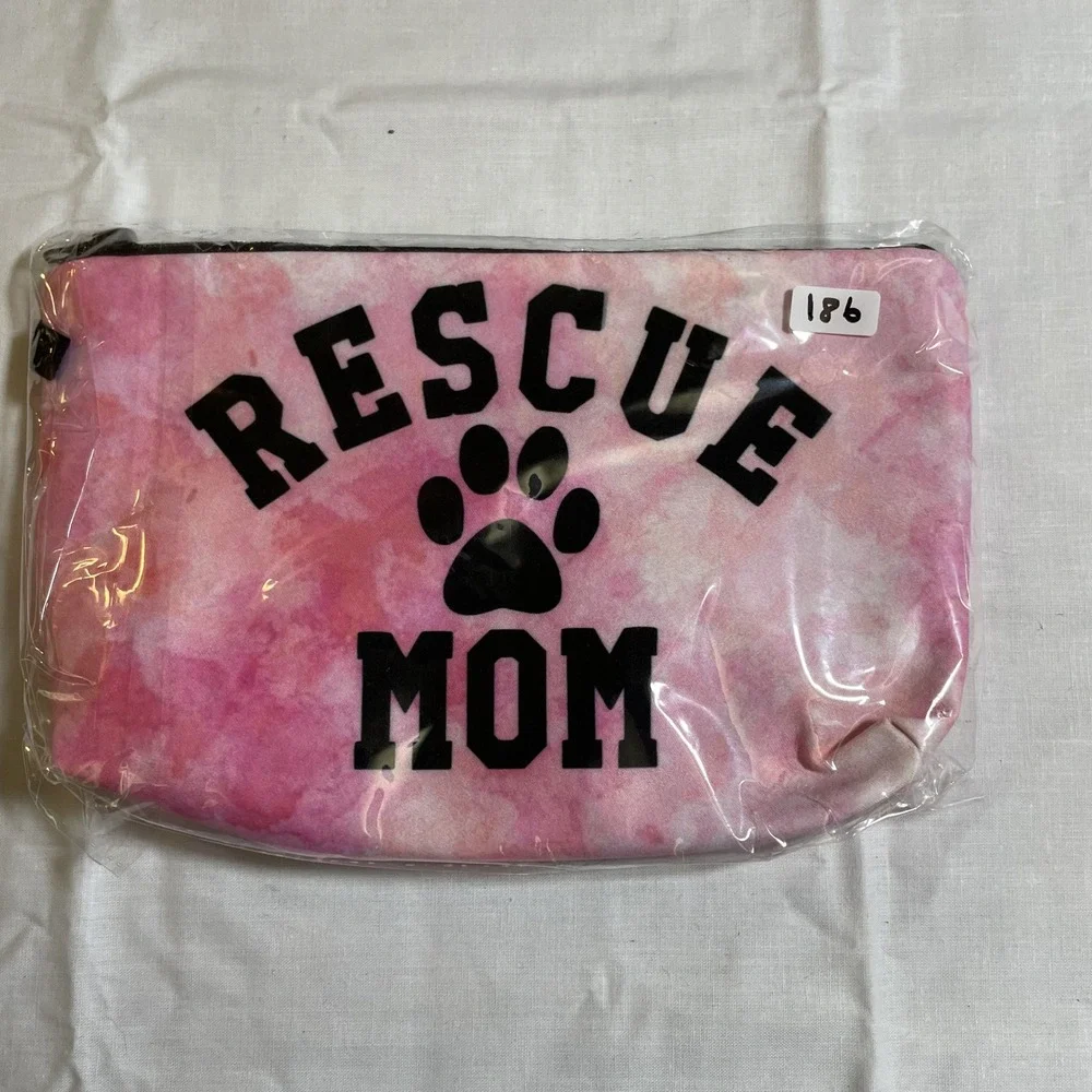 The Pouch Rescue Mom Cosmetic Bag Womens OS Pink New Watercolor Paw Print Zipper